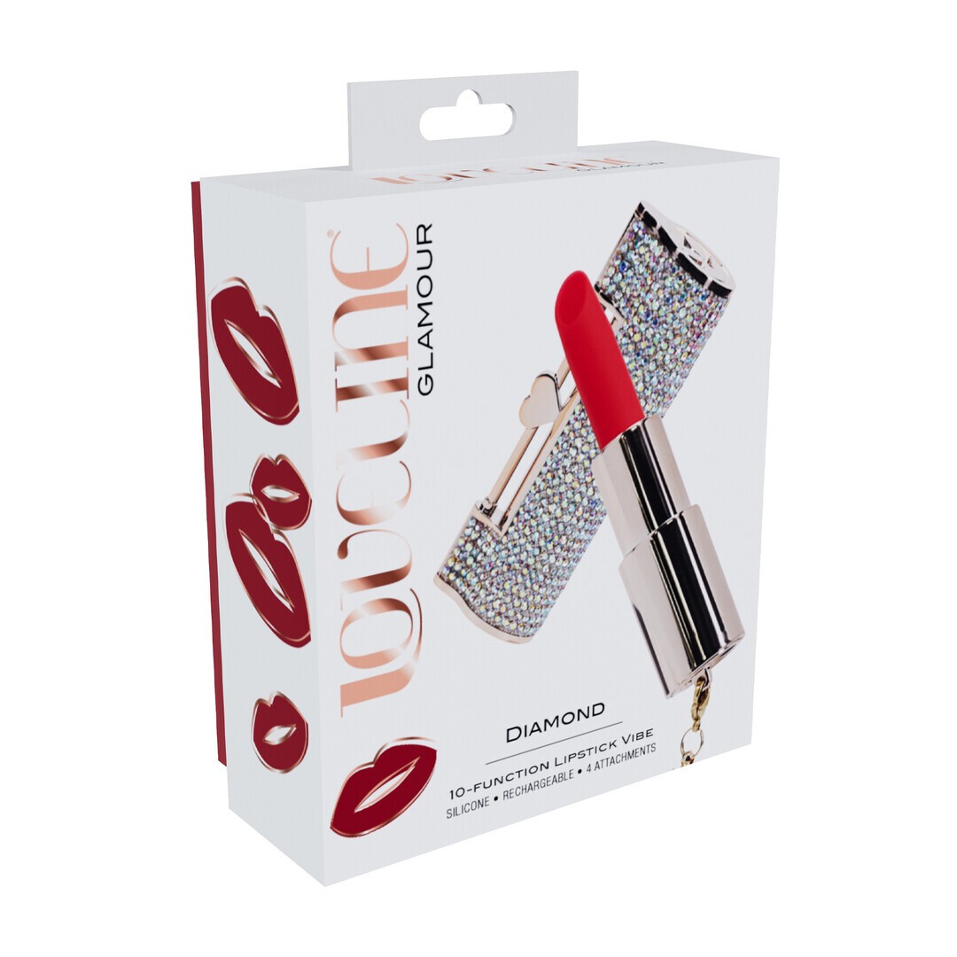 Lippenstift-Vibrator Diamond mit vier Aufsätzen Irisierend 8,3 x 2,3 cm