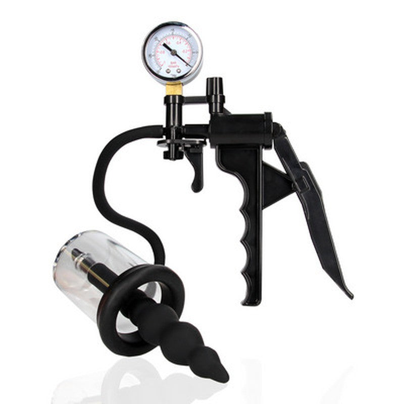 Analpumpe Ouch manuell mit Manometer und drei Aufsätzen Schwarz 10,2 x Ø 3 cm