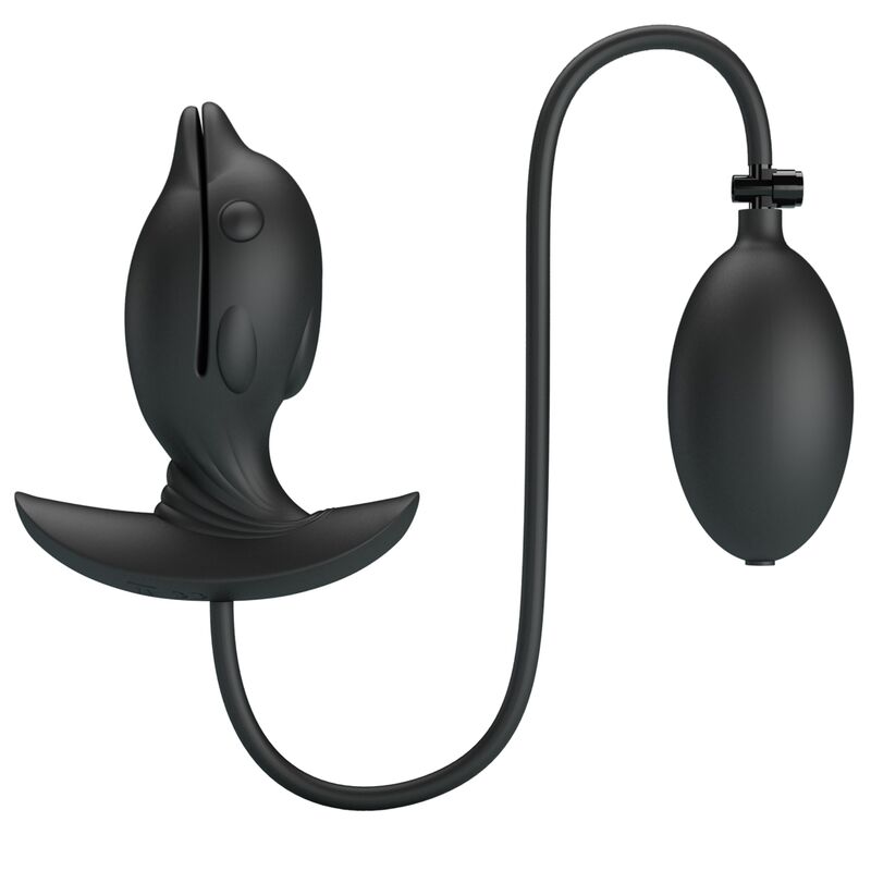 Analplug Hanson aufblasbar in Delfinform mit Handballon und Akku Schwarz Ø 4,1 cm