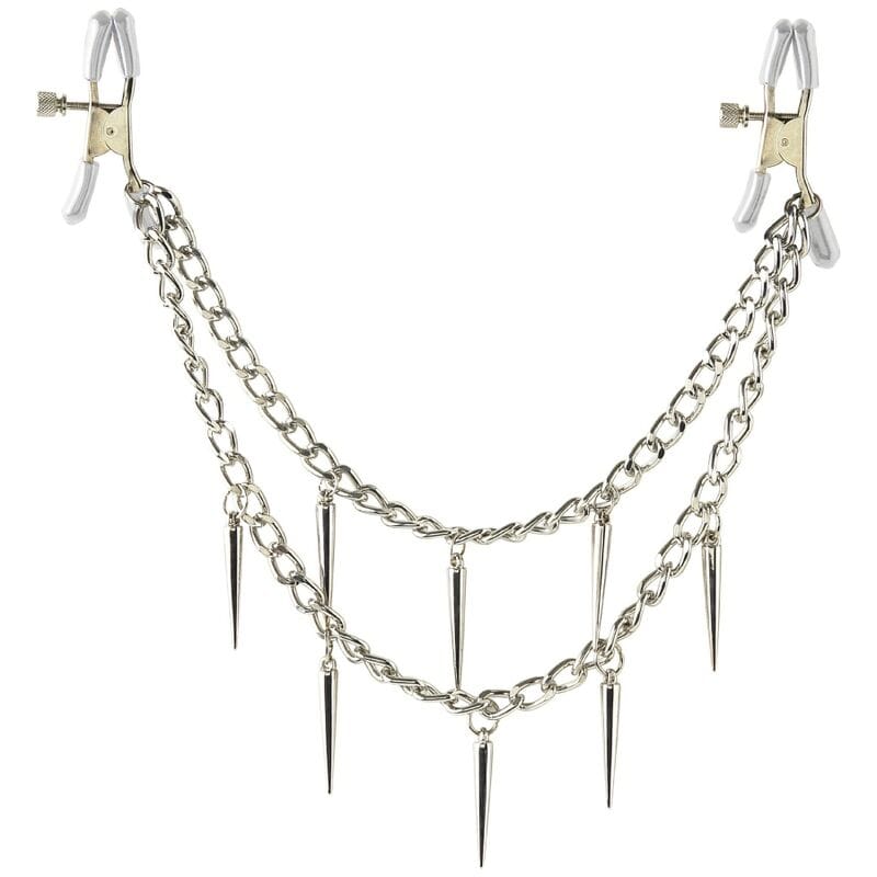Nippelklemmen Rock Hard mit Ketten und Spikes Silber
