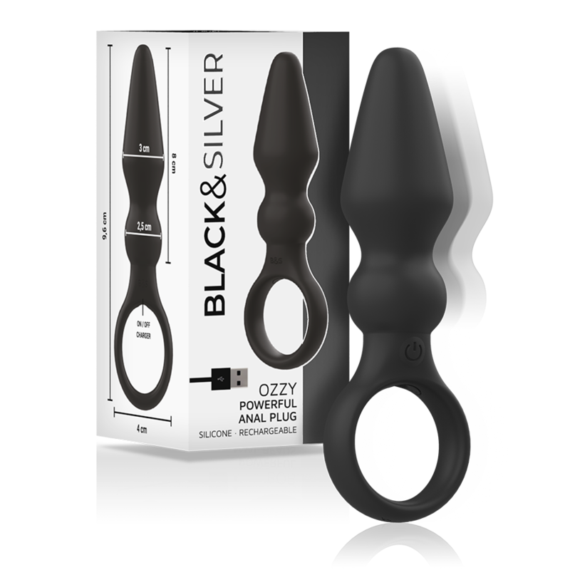 Analplug Black&Silver Ozzy mit Vibration aus Silikon Schwarz
