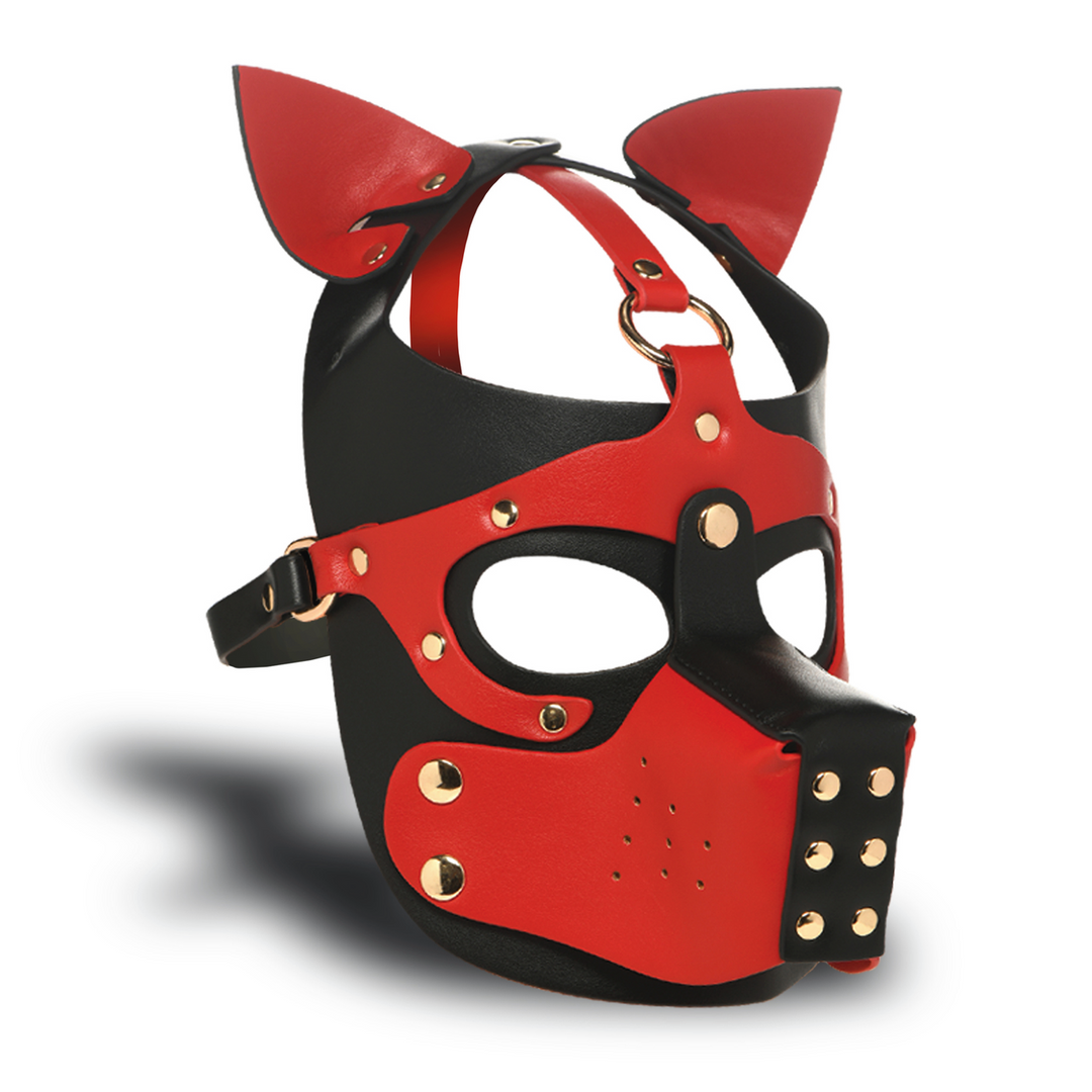 Maske Master Series Hound Hundemaske mit Maulkorb PU-Leder Schwarz und Rot