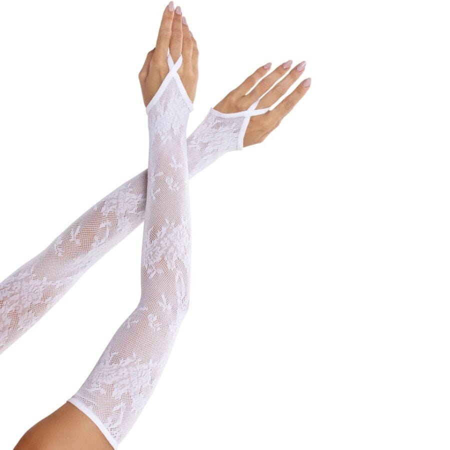 Handschuhe Extra lange Armwärmerhandschuhe mit Blumenspitze Weiß