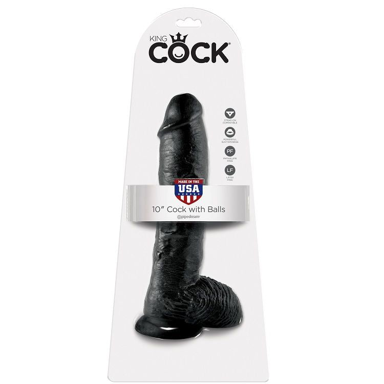 Realistischer Dildo mit Hoden Schwarz 25,4 cm