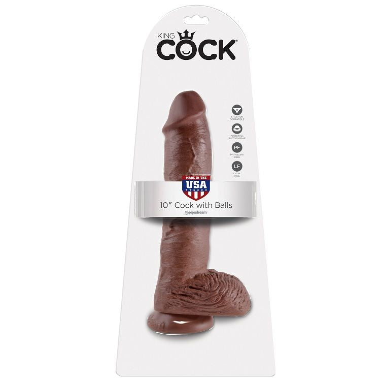 Realistischer Dildo mit Hoden Braun 25,4 cm