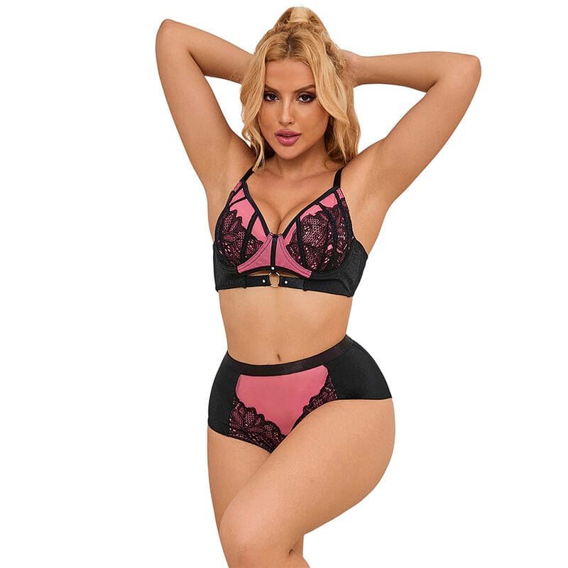 BH-Set aus Lackleder und Netz mit Reißverschluss Rosa S/M