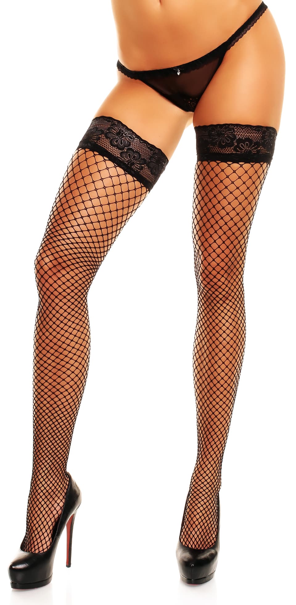 Glamory Mesh halterlose Netzstrümpfe | Farbe: Black | Größe: 44-46