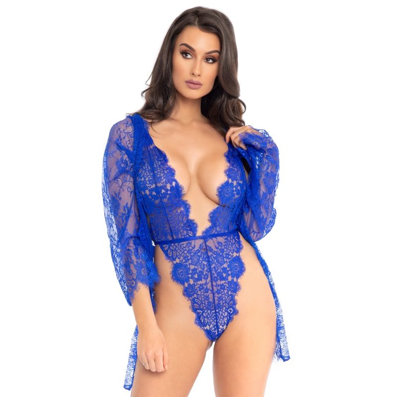 Body Leg Avenue Teddy mit Morgenmantel Türkis Größe S