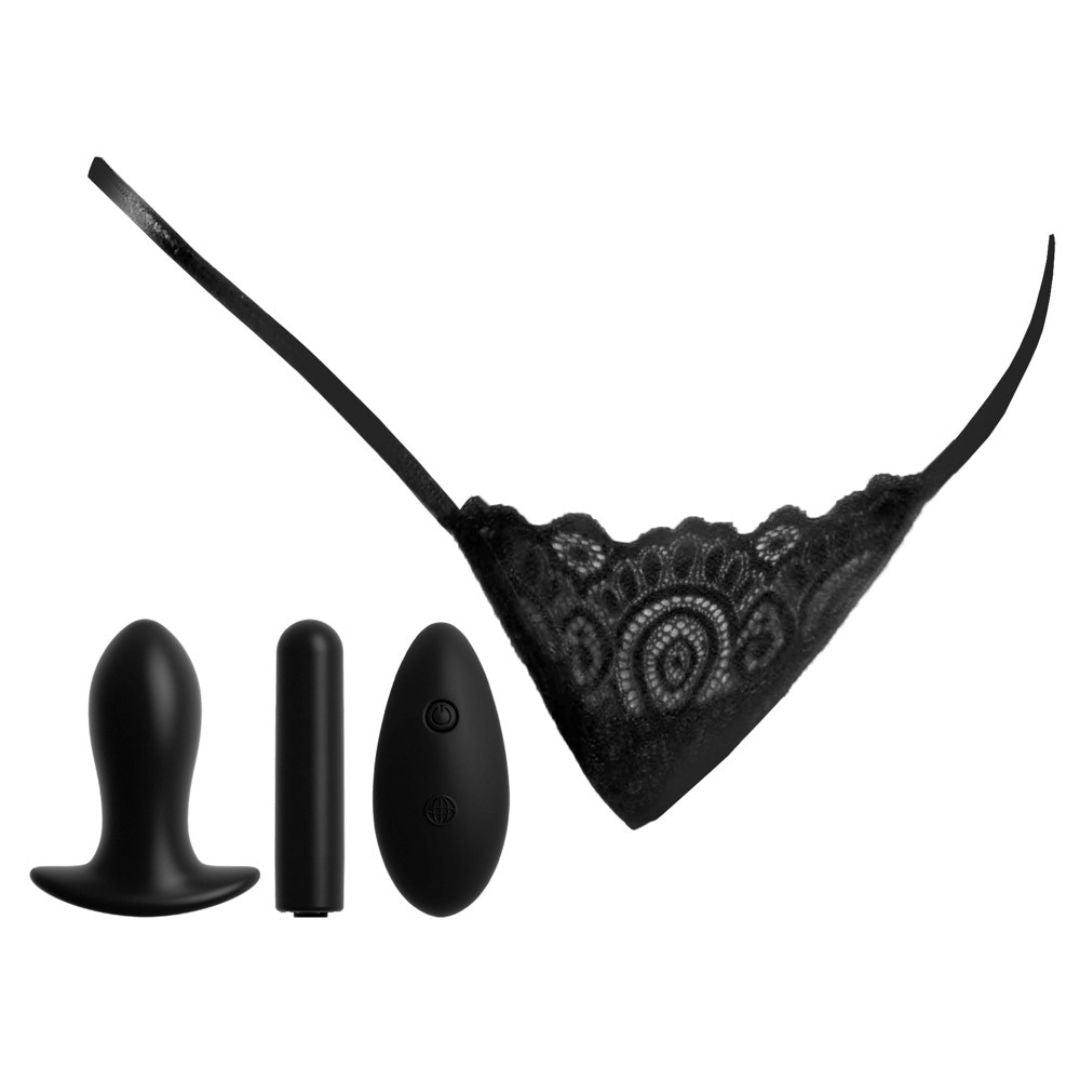 Slip mit Vaginalplug und Vibro-Bullet - S-L