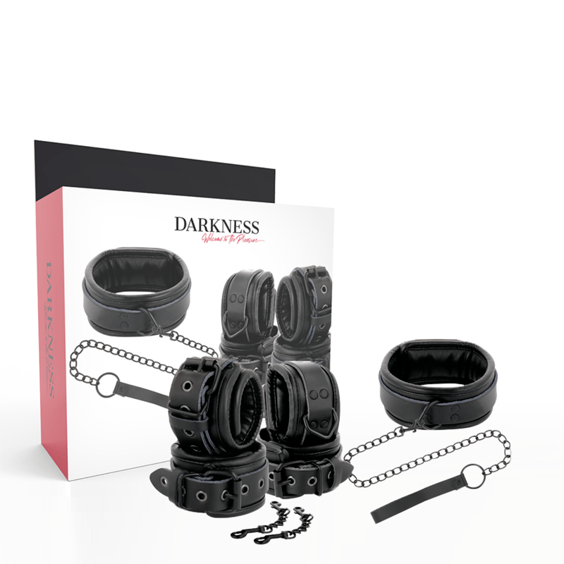 Fesselset Handschellen und Kragen aus schwarzem Leder